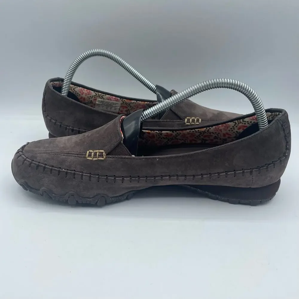 Skechers Relaxed Biker Pedestrian Suede Chocolate Brown Flats Loafers Womens 10